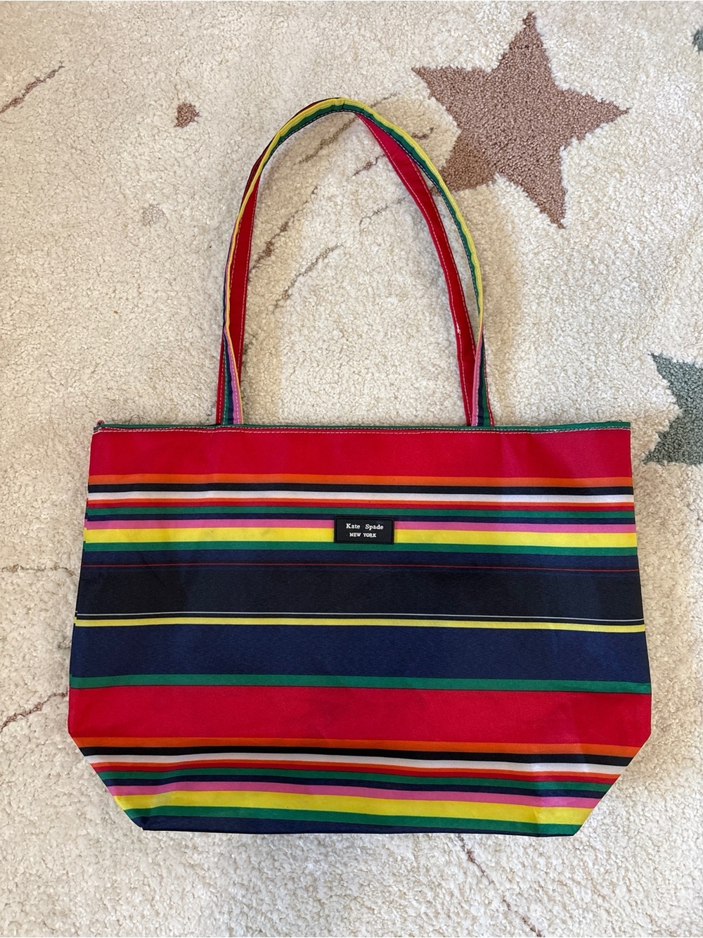 kate spade Bright Multicolor Striped Tote with Navy and Red